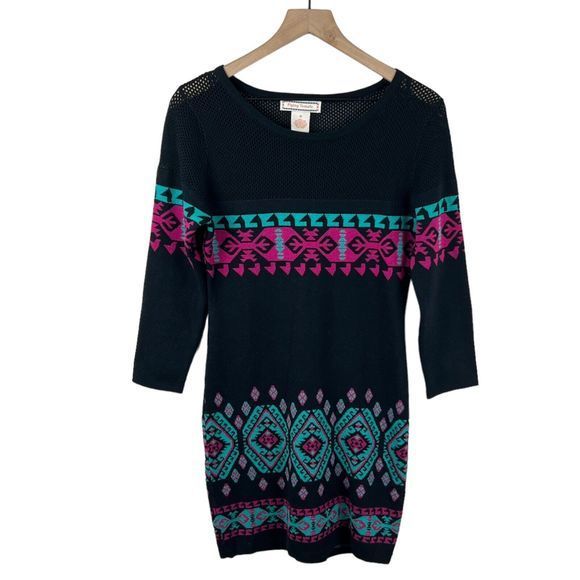 Flying Tomato Multicolor Geometric‎ 3/4 Sleeve Knit Sweater Sheath Dress Medium - Picture 1 of 3
